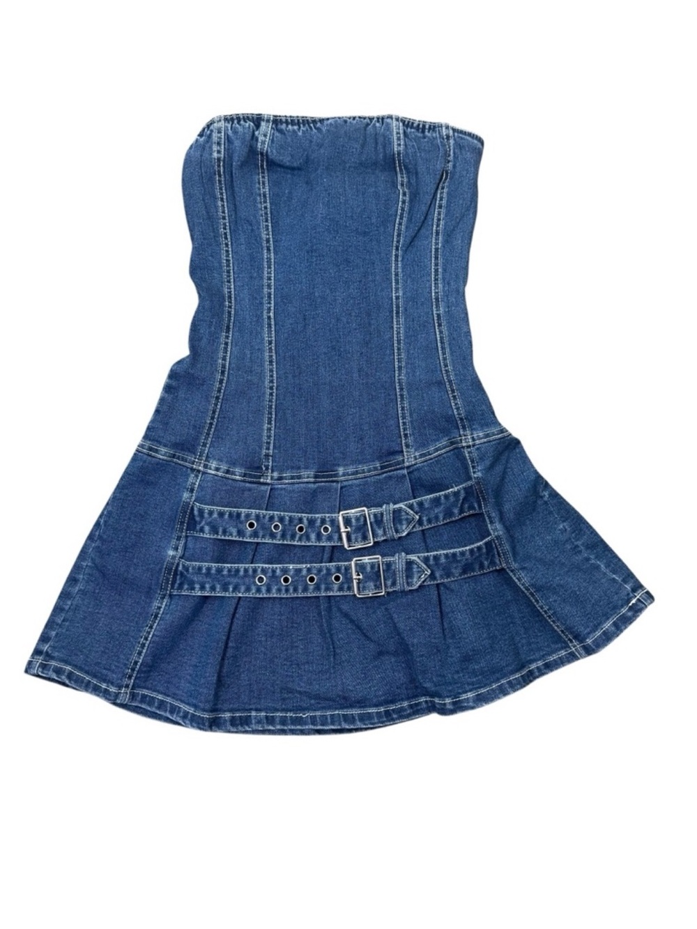 NWT Love Tree Strapless Denim Belted Jean Mini Tube Dress Boutique Coastal Med